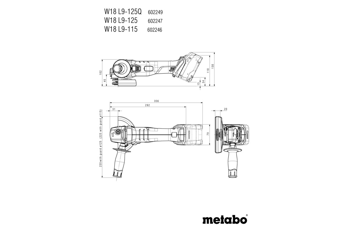 Meuleuse 125 mm 18 V W 18 L 9-125 Quick  - METABO - 602249650