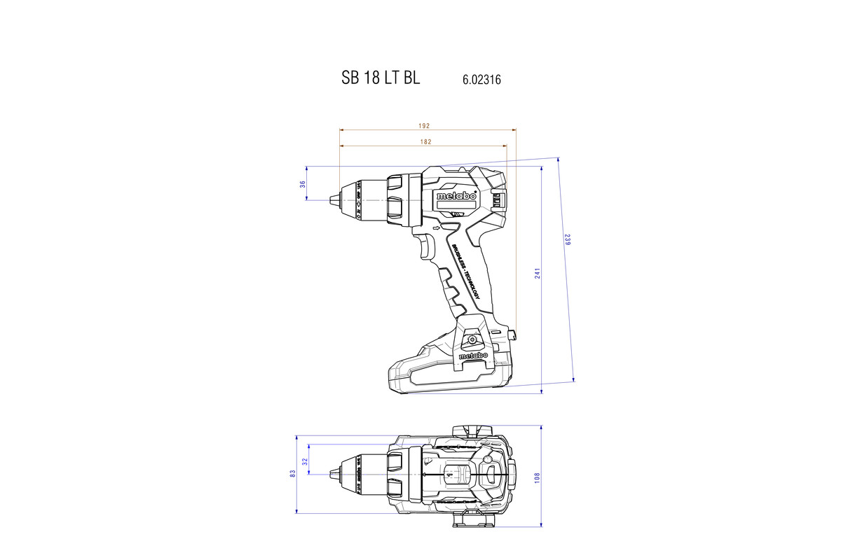Perceuse à percussion 18 V SB 18 LT BL  - METABO - 602316800