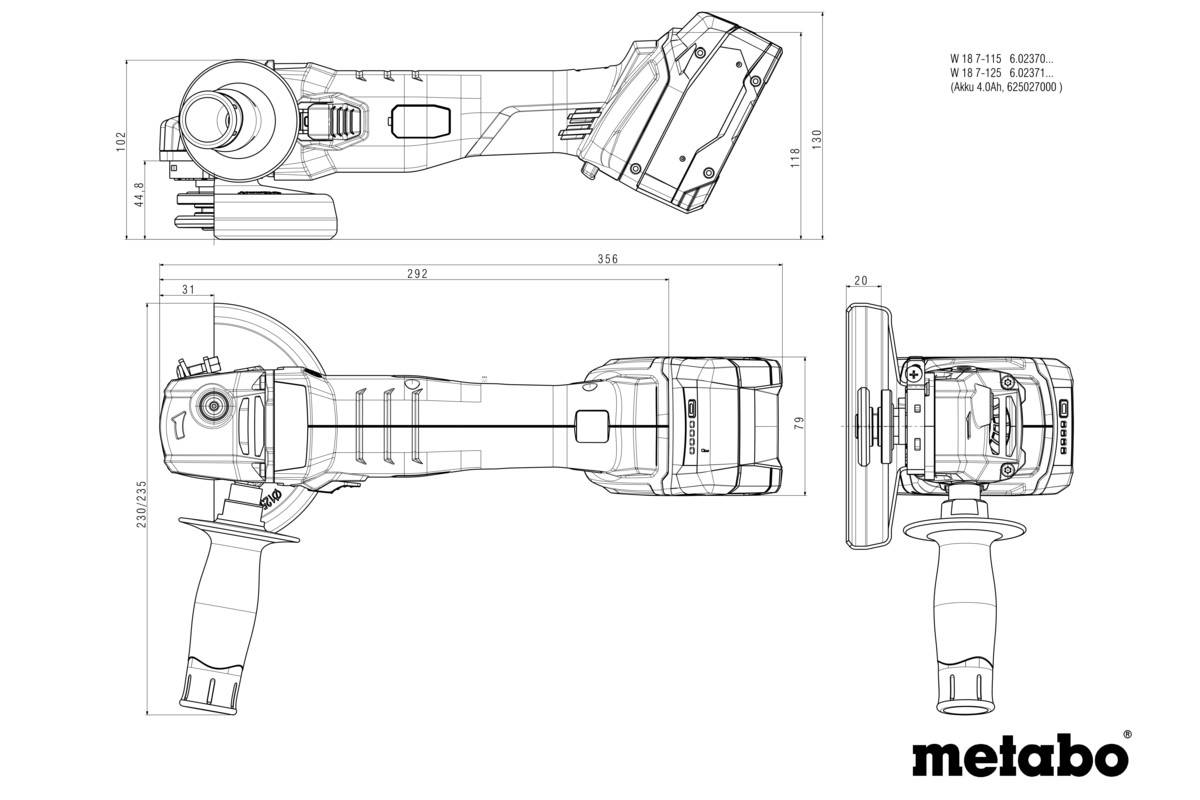 Meuleuse 125 mm 18 V W 18 L 7-125  - METABO - 602371840