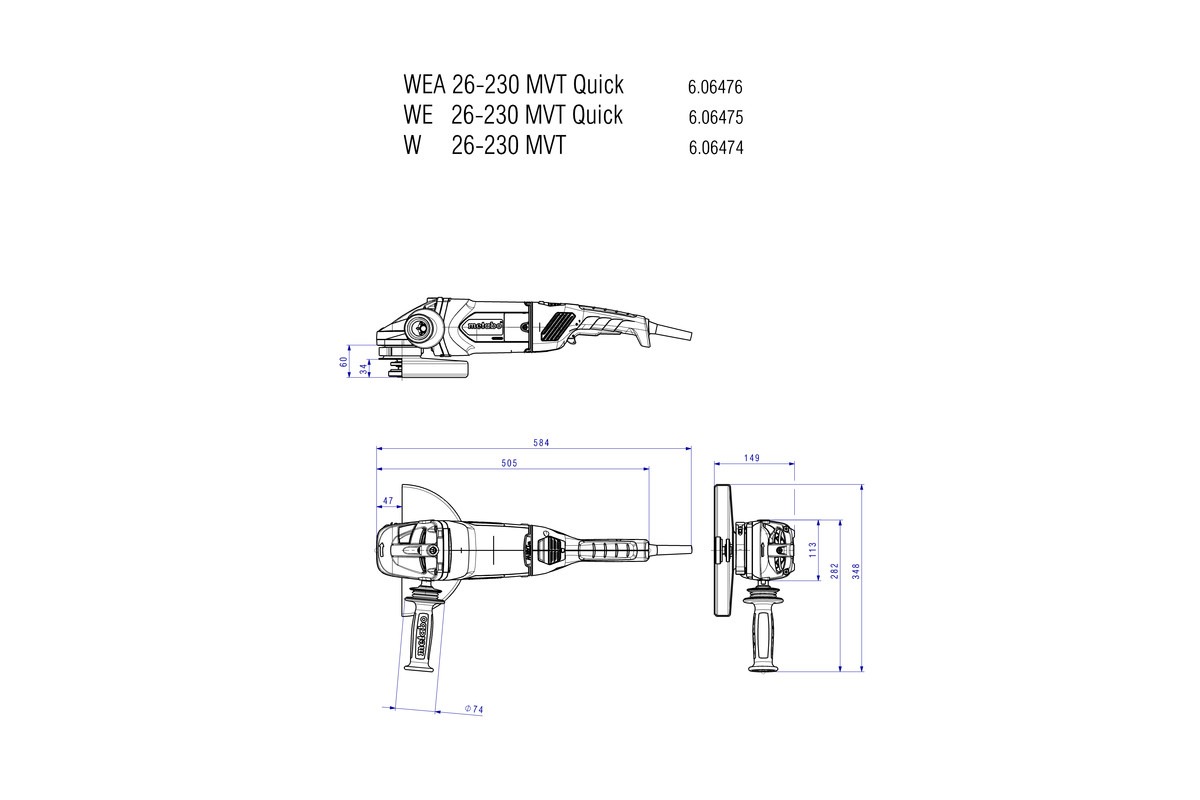 Meuleuse 230 mm  W 26-230 MVT - METABO - 606474260