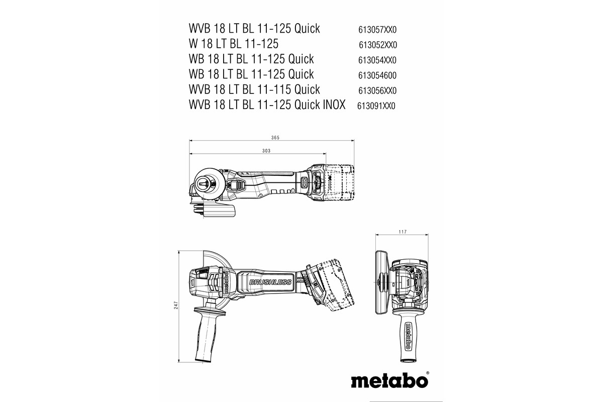 Meuleuse 125 mm 18 V WB 18 LT BL 11-125 Quick  - METABO - 613054660