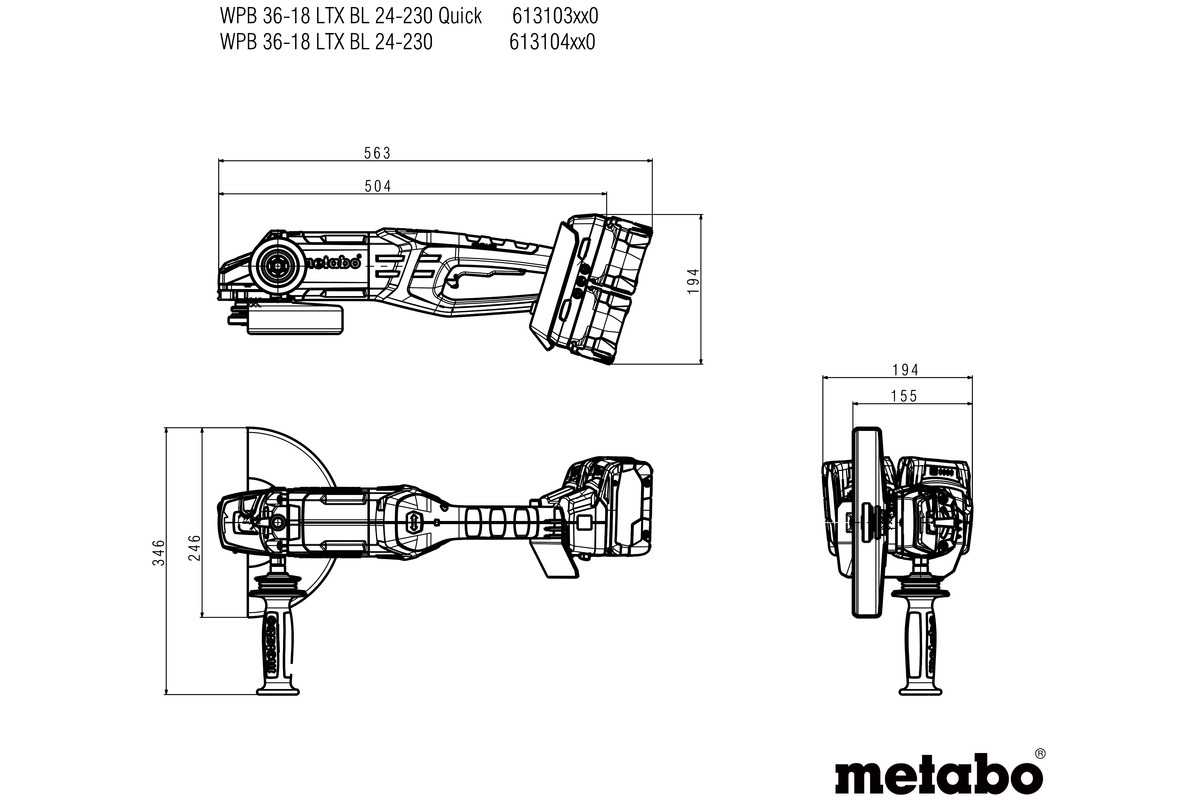 Meuleuse 230 mm 36-18 V WPB 36-18 LTX BL 24-230 Quick  - METABO - 613103840