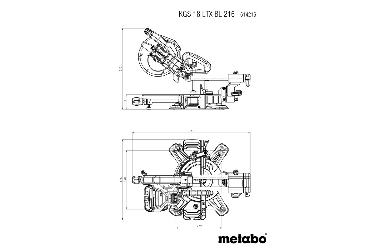 Scie à onglets radiale 18 V KGS 18 LTX BL 216 - METABO - 614216850