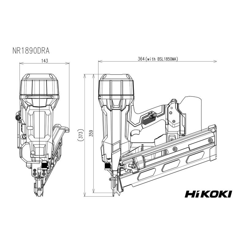 Cloueur 90mm 21°- 18v Li-ion Brushless - tête ronde bande plastique - sans batterie ni chargeur - HIKOKI - NR1890DRAW9Z