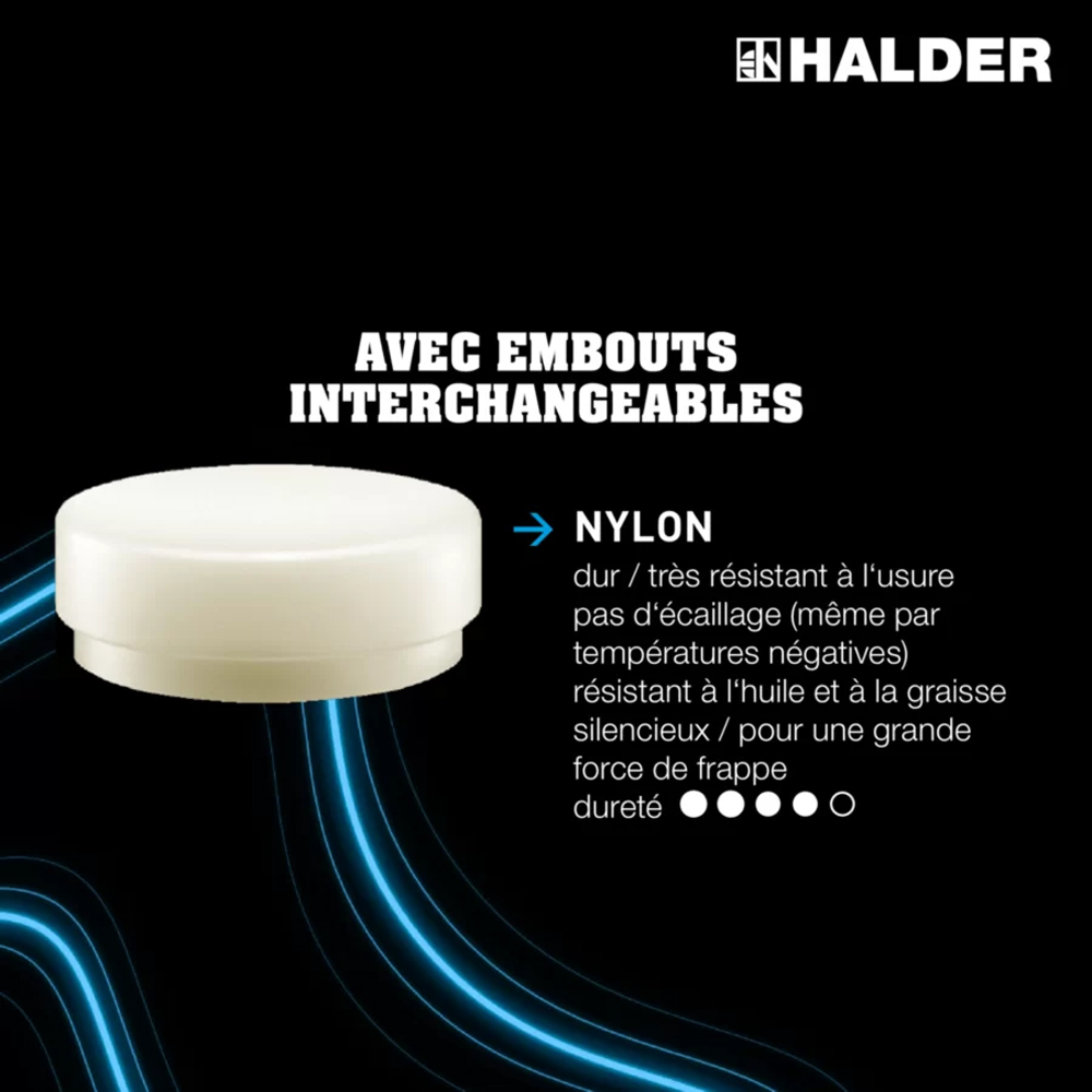 Embout pour maillet masse couple sans rebond diam 80mm nylon plat - HALDER - 3508.S80