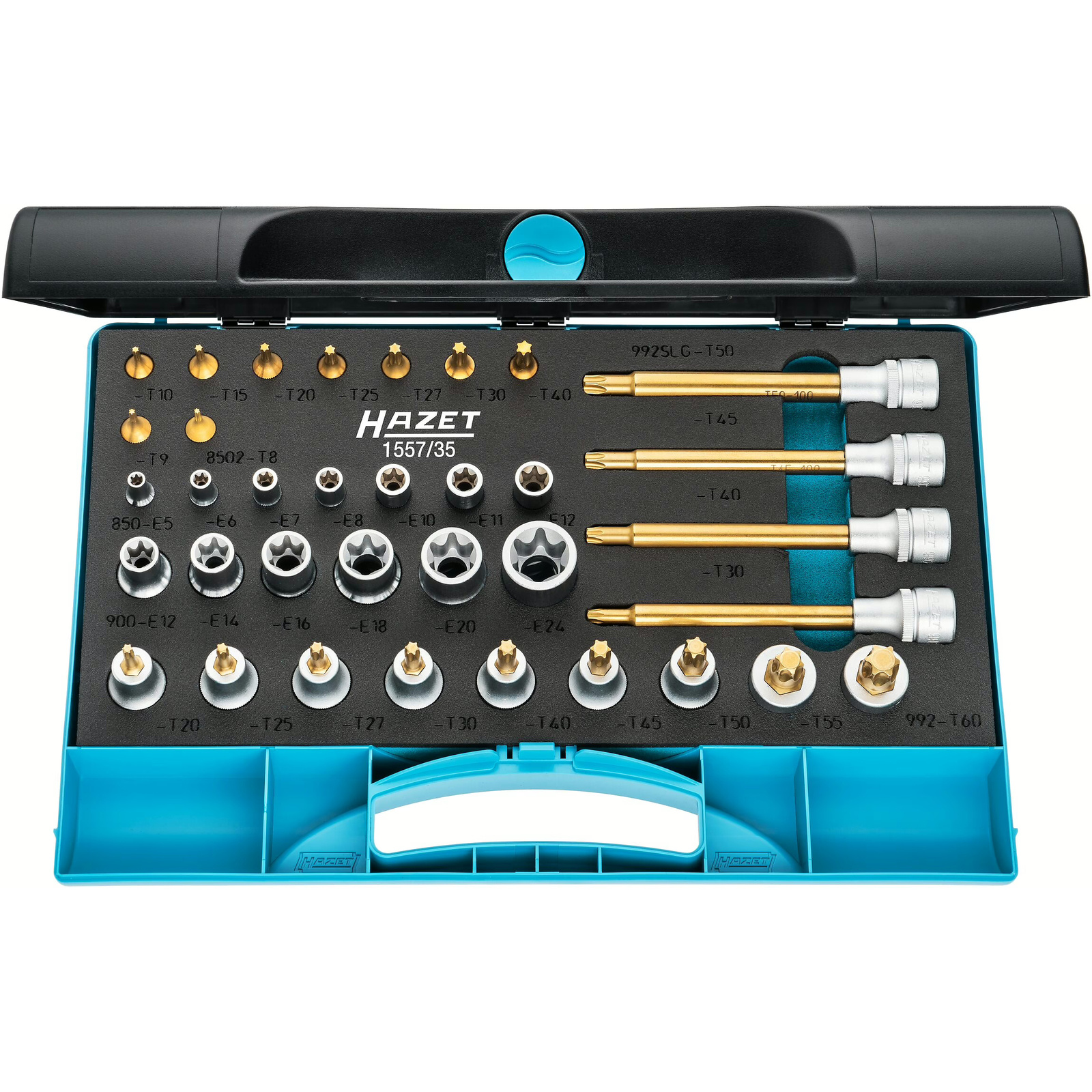 Jeu d'outils 35 pièces carré creux 1/4 et 1/2 pouce profil TORX avec coffret HAZET - 1557/35