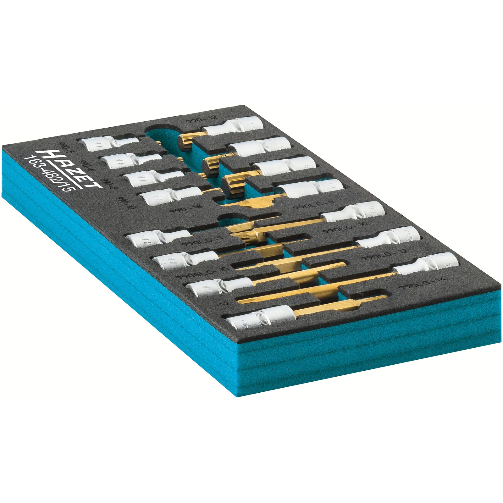 Jeu de douilles mâles XZN 15 pièces carré creux 1/2 pouce 12,5 mm revêtement TIN avec mousse SIS HAZET - 163-482/15