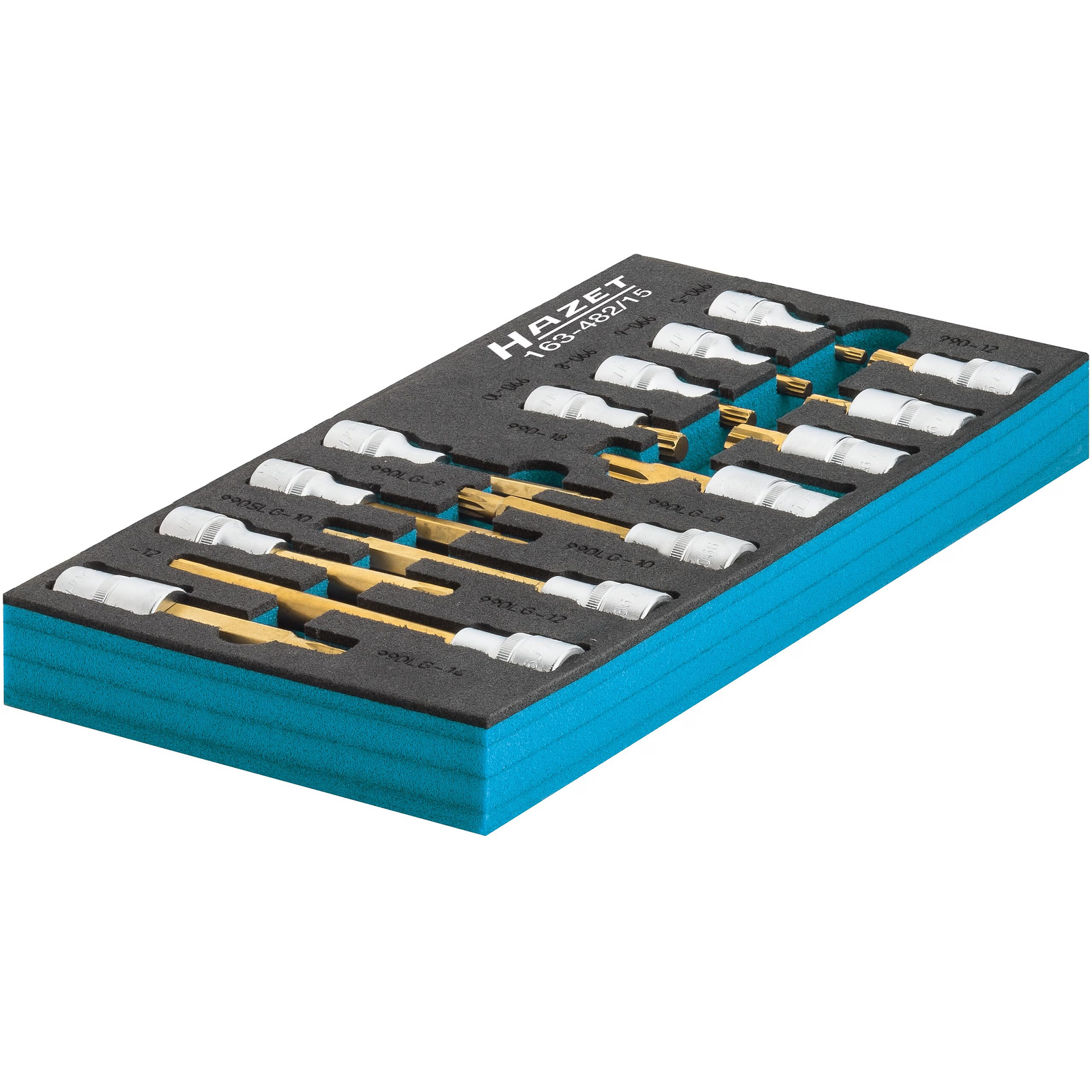 Jeu de douilles mâles XZN 15 pièces carré creux 1/2 pouce 12,5 mm revêtement TIN avec mousse SIS HAZET - 163-482/15