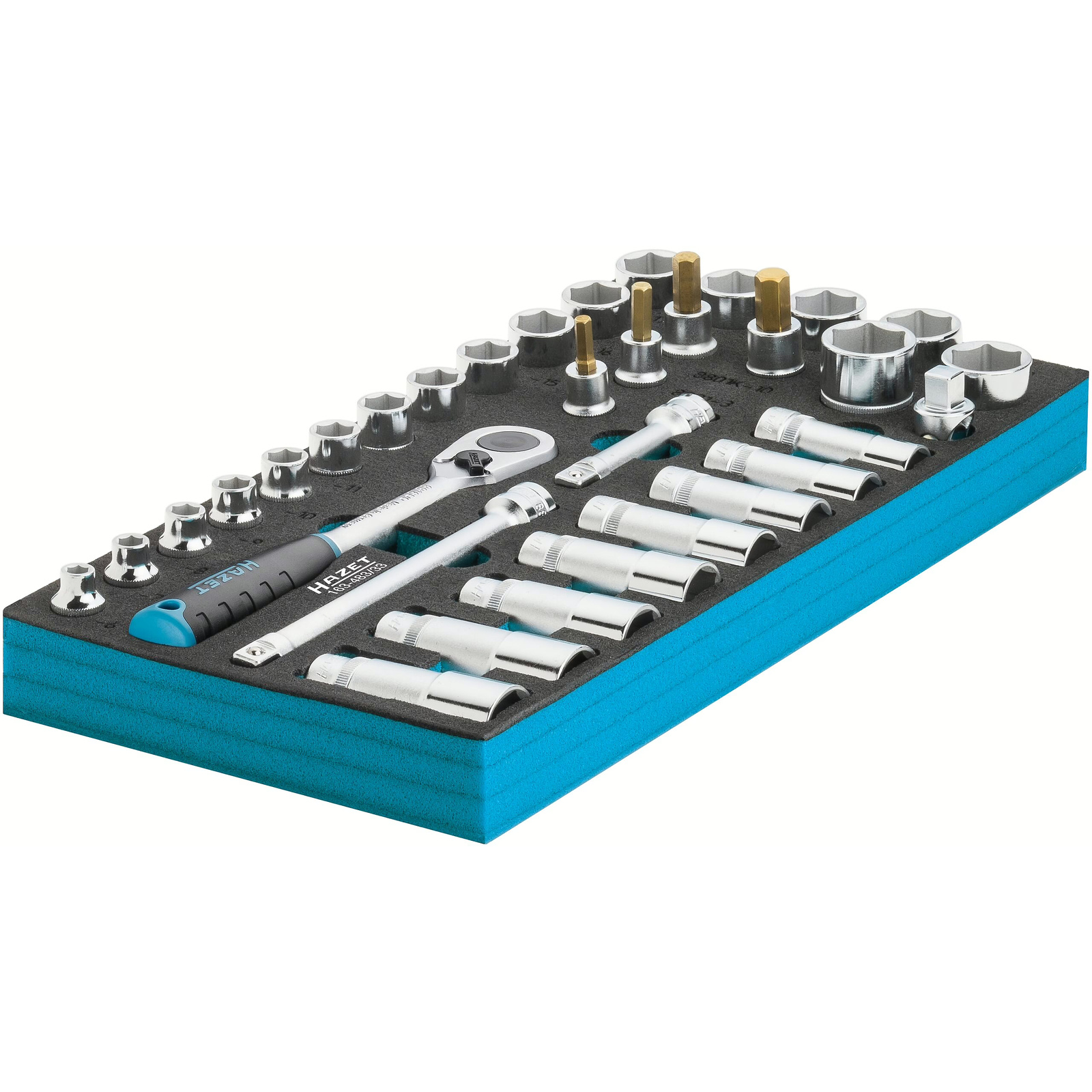 Jeu de douilles 33 pièces carré creux 3/8 pouce 6 pans avec cliquet HiPer HAZET - 163-483/33