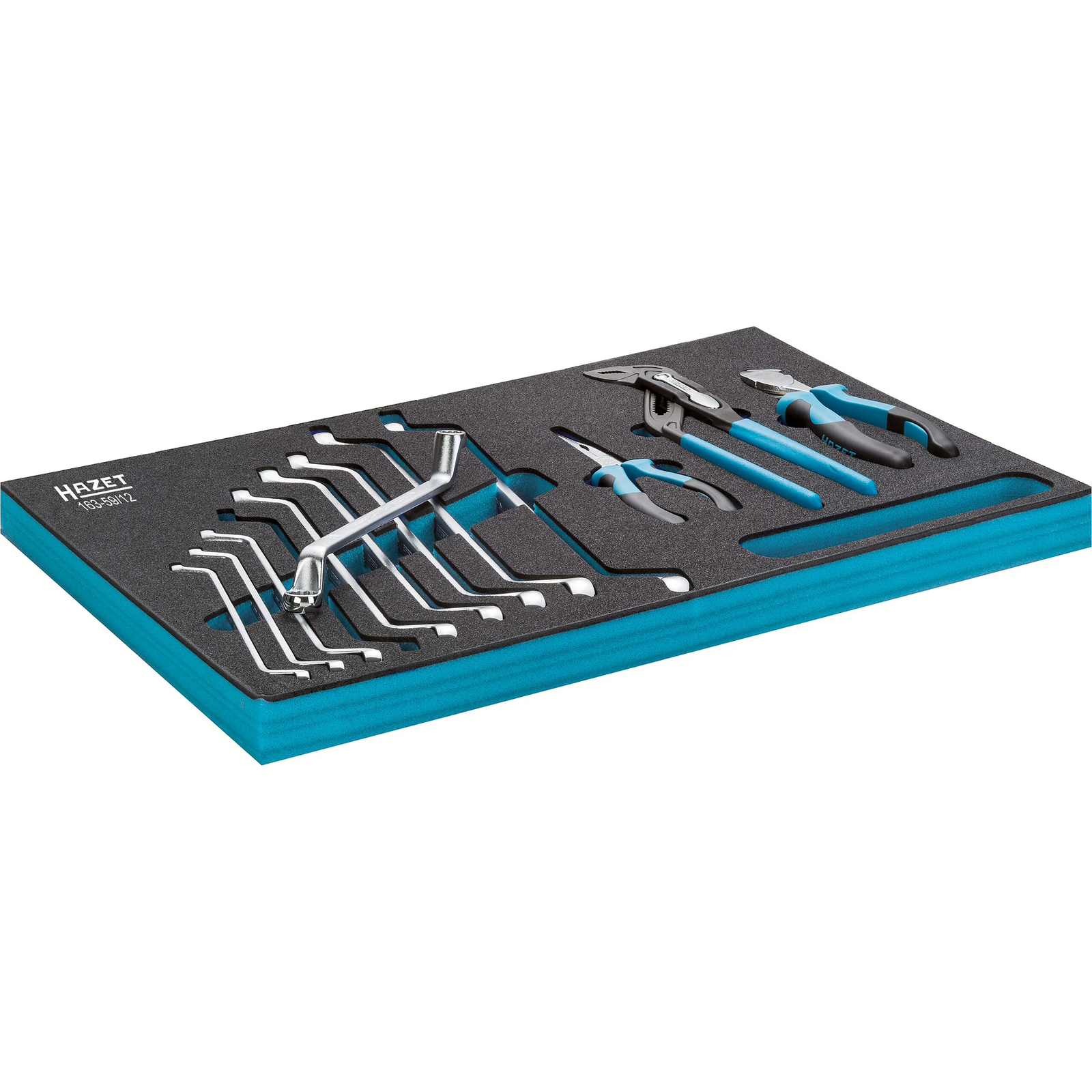 Jeu d'outils 12 pièces clés polygonales doubles et pinces profil 6 pans avec mousse SIS HAZET - 163-59/12