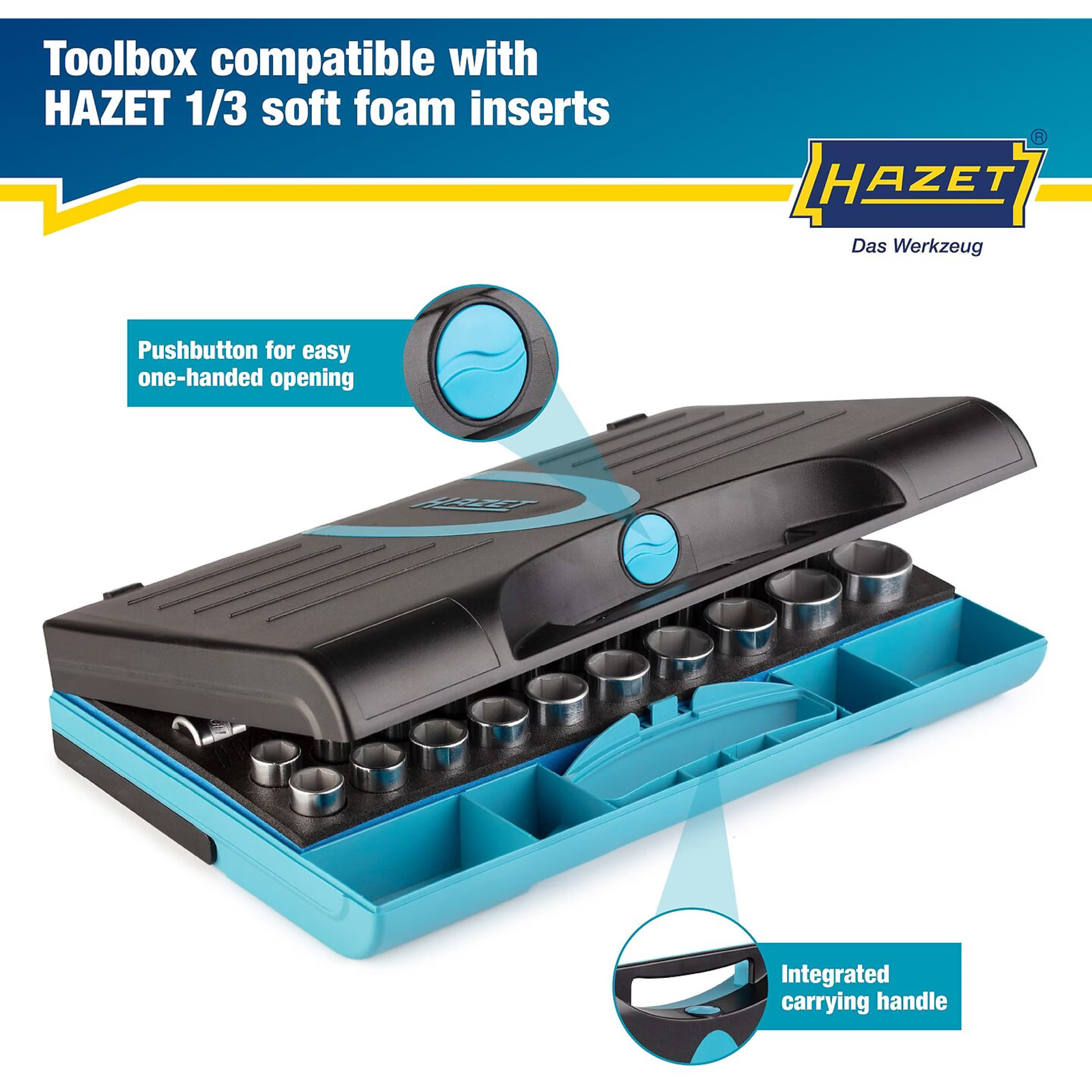 Caisse à outils pour garniture mousse souple bimatière Safety-Insert-System 355 x 235 x 65 mm HAZET - 165-L
