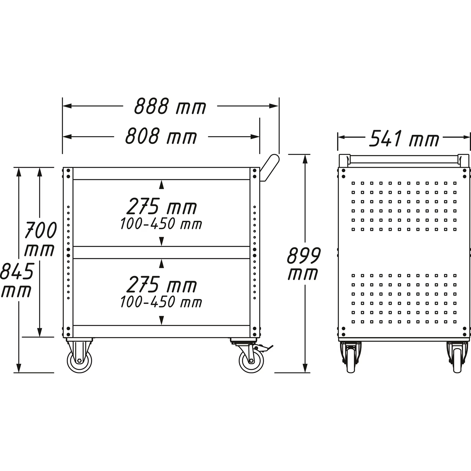 Servante d'atelier 888 x 541 x 899 mm 3/3+ 2 tiroirs réglable HAZET - 167-3S