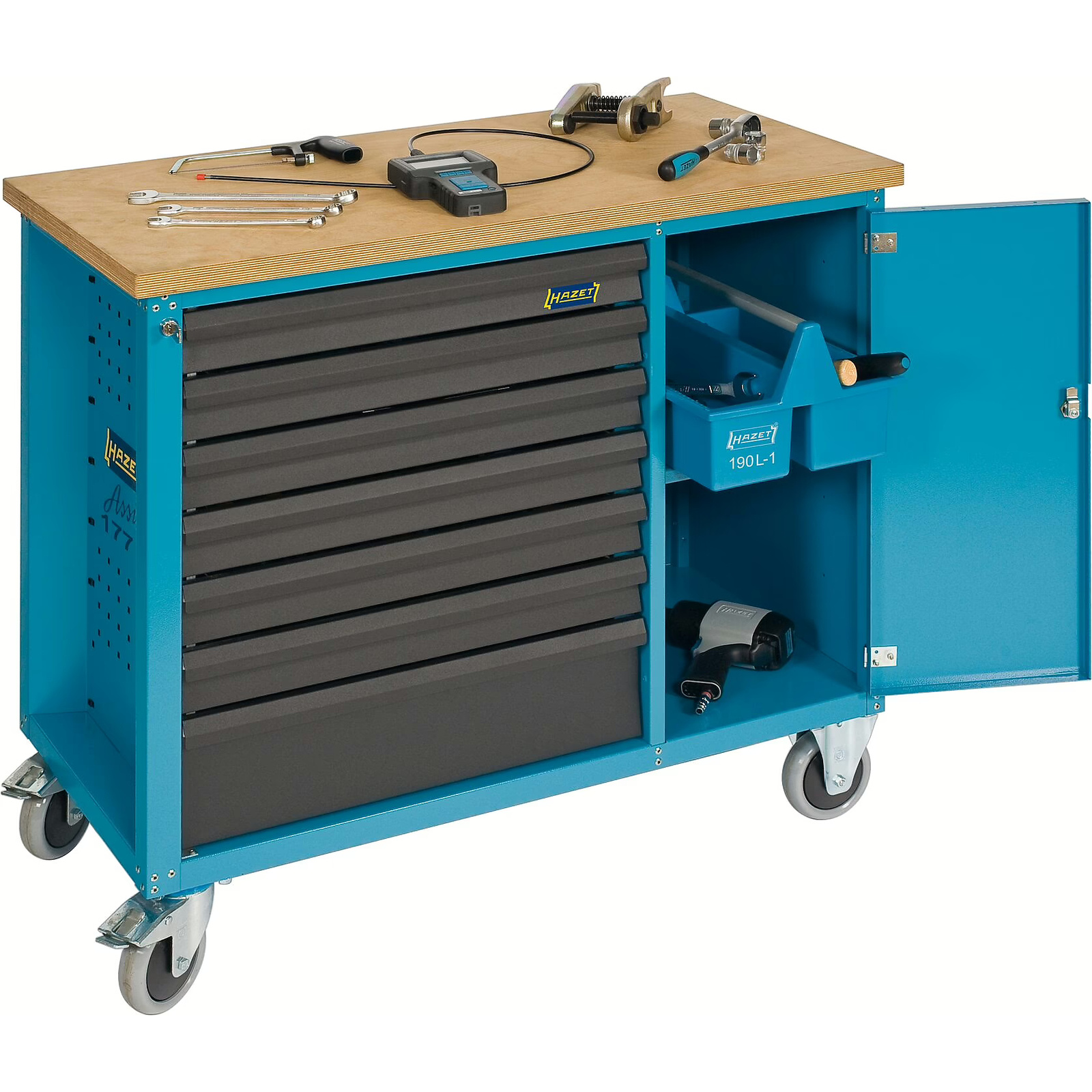 Établi servante d'atelier 7 tiroirs 1040 x 520 mm bois bouleau HAZET - 177W-7