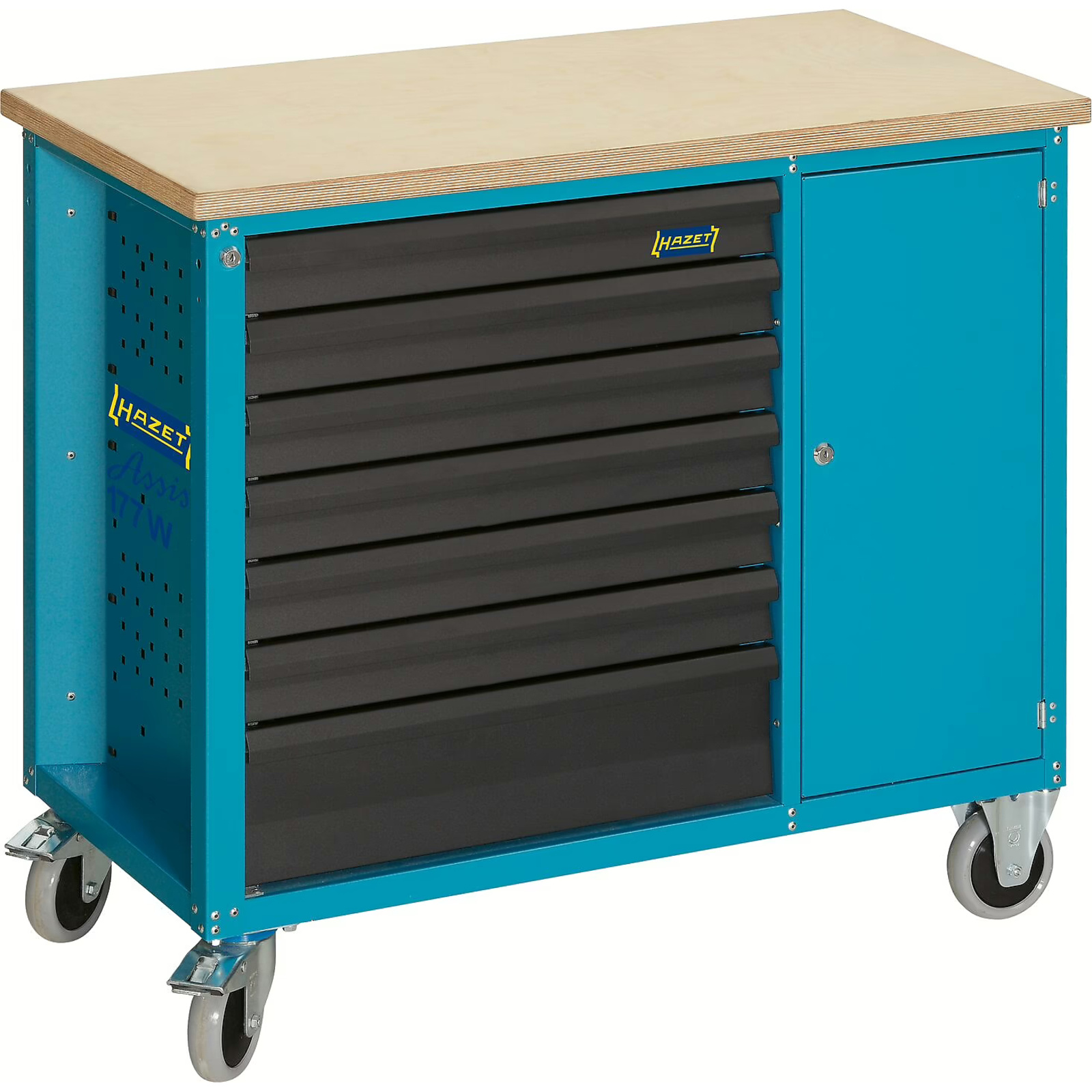 Établi servante d'atelier 7 tiroirs 1040 x 520 mm bois bouleau HAZET - 177W-7