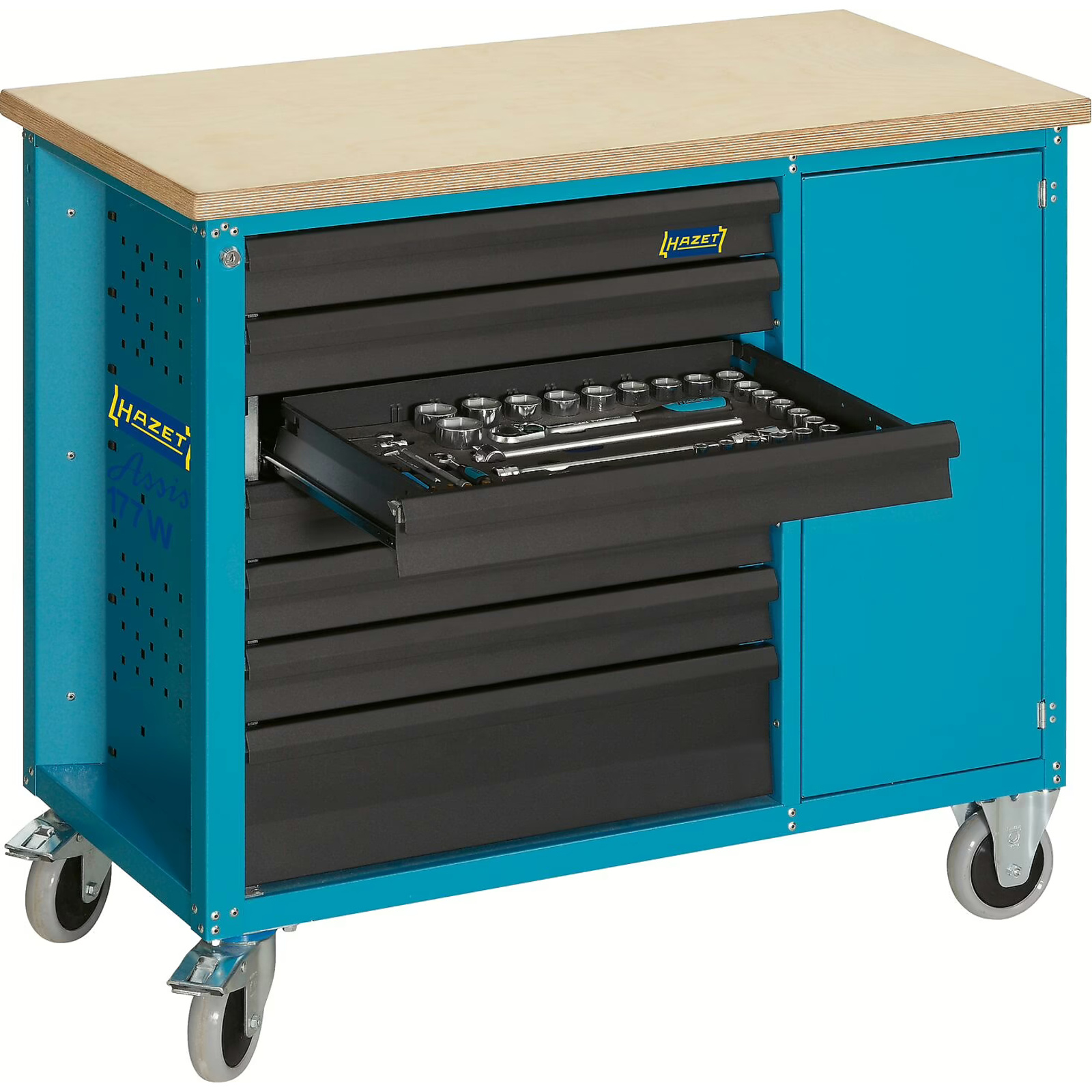 Établi servante d'atelier 7 tiroirs 1040 x 520 mm bois bouleau HAZET - 177W-7