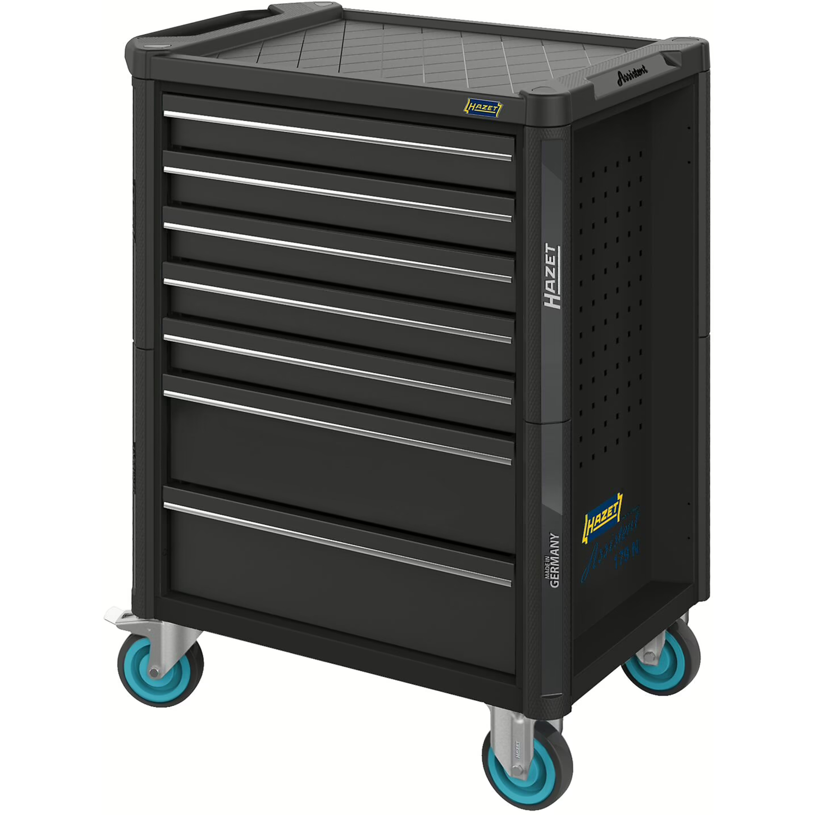 Servante d'atelier 7 tiroirs 785 x 518 x 1020 mm RAL 9005 avec plan travail plastique HAZET - 179N-7-RAL9005