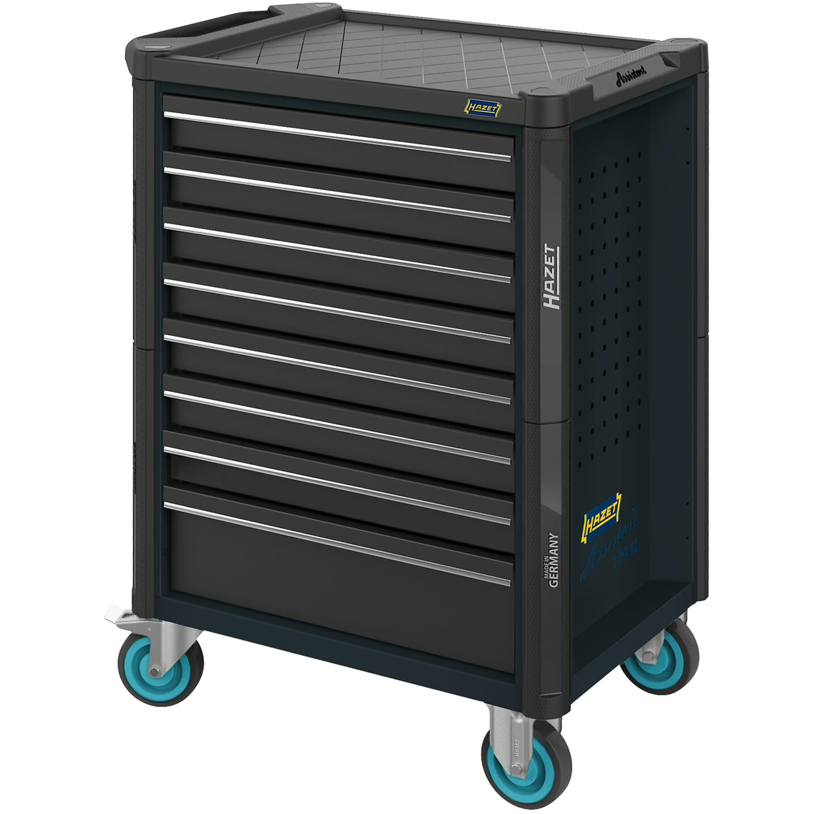 Servante d’atelier 8 tiroirs 785 x 518 x 1020 mm RAL 7021 avec plan de travail plastique HAZET - 179N-8-RAL7021