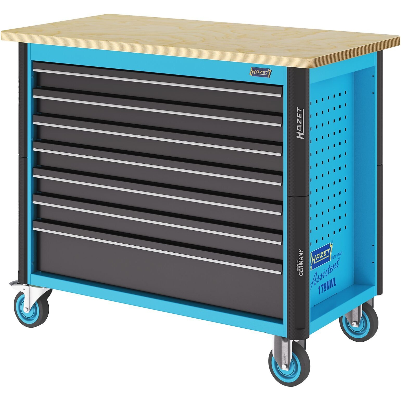 Établi mobile servante d'atelier 7 tiroirs bois bouleau 1150 x 600 x 965 mm bleu HAZET - 179NWL-7