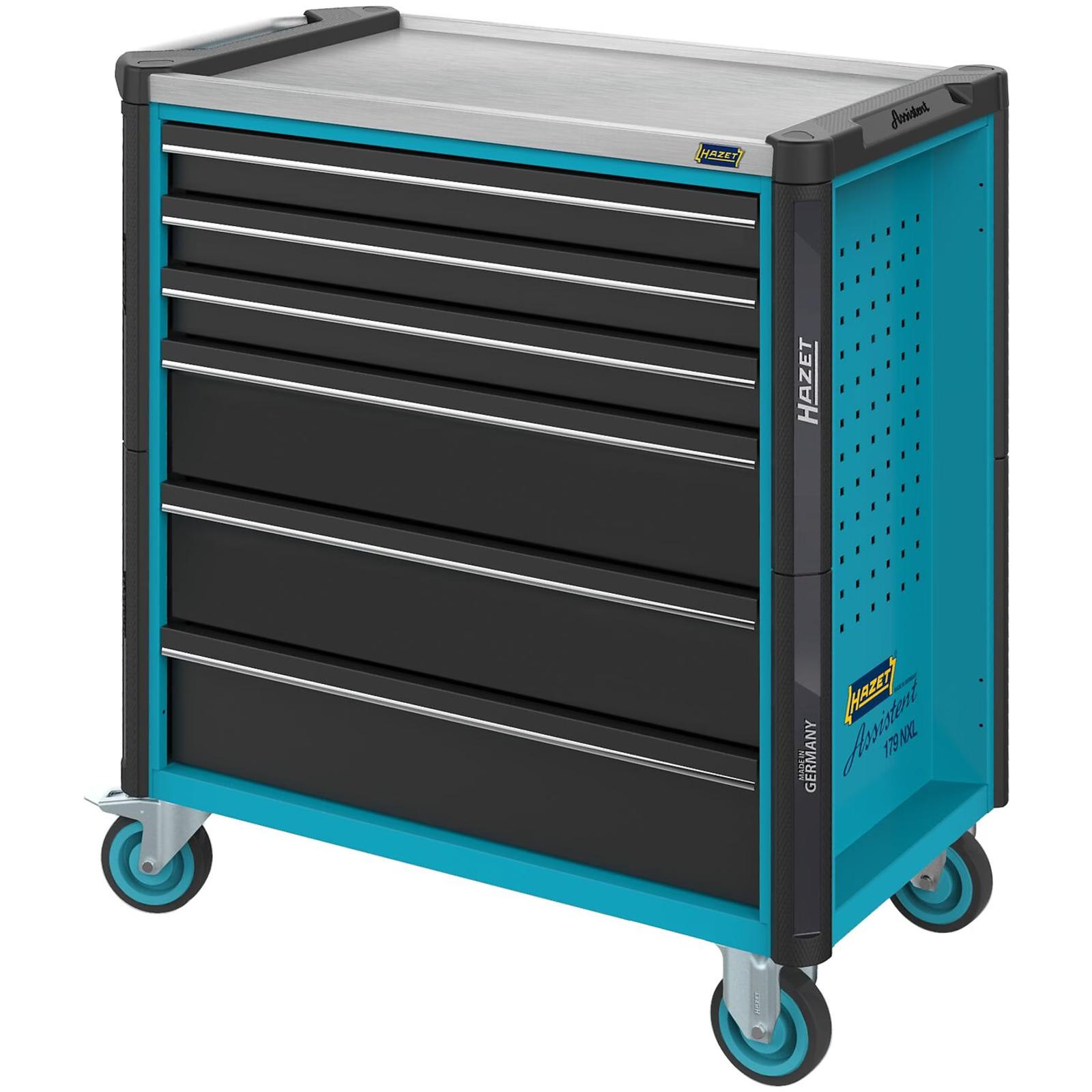 Servante d'atelier 6 tiroirs inox 959 x 518 mm avec verrouillage anti-basculement HAZET - 179NXL-6