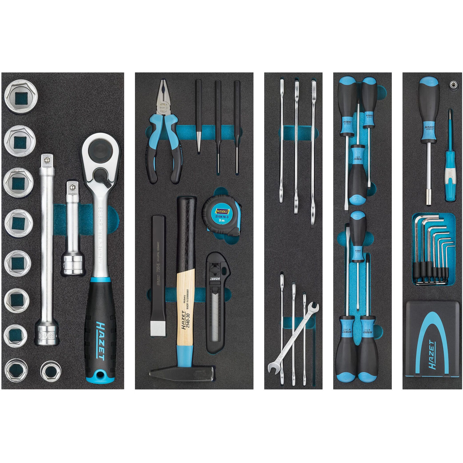 Caisse à outils métallique 79 pièces avec assortiment et cadenas 190L bleu/noir HAZET - 190/79