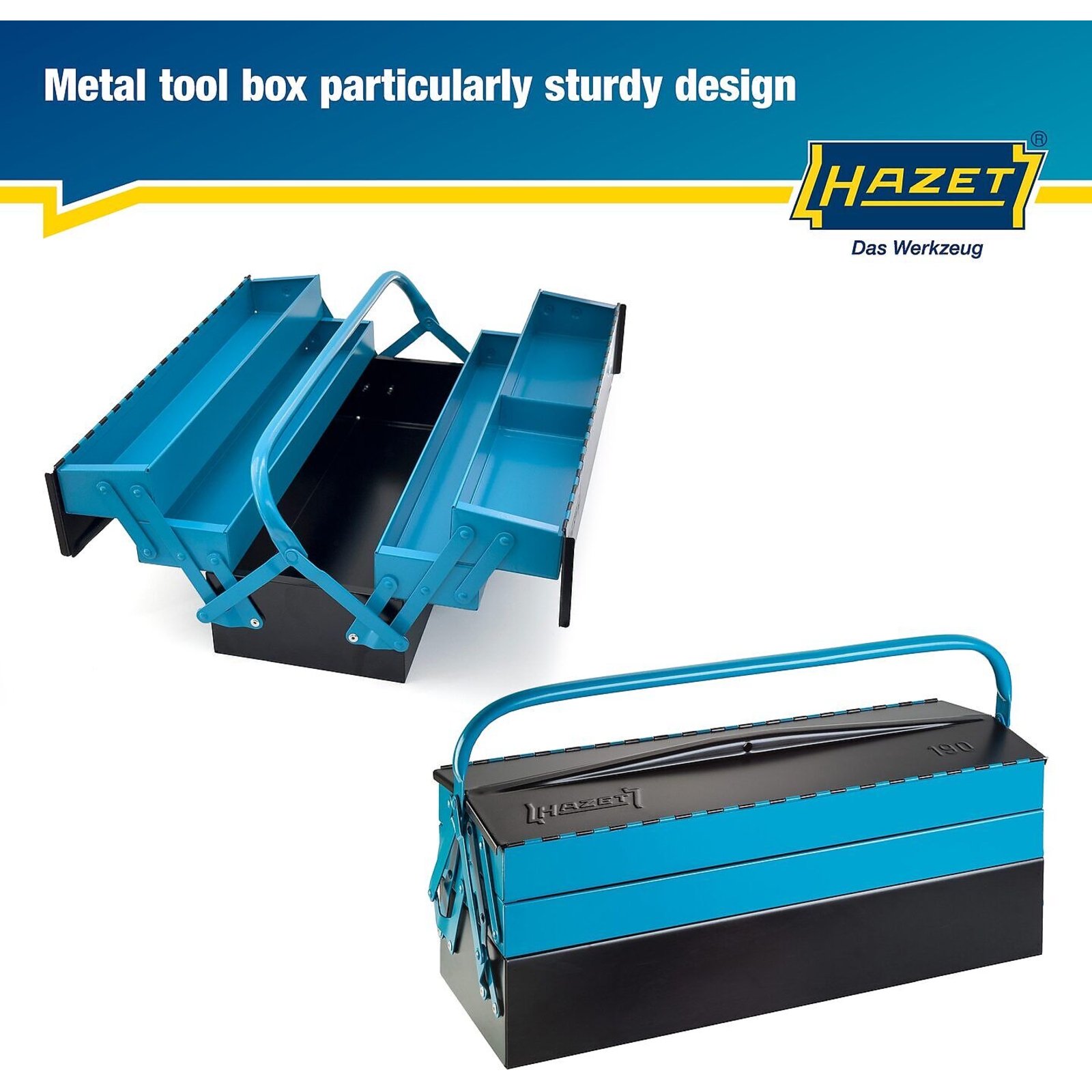 Caisse métallique à outils vide 575 x 210 x 245 mm avec cadenas bleu/noir HAZET - 190L