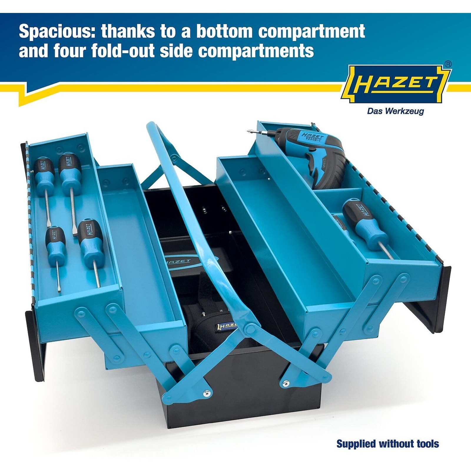 Caisse métallique à outils vide 575 x 210 x 245 mm avec cadenas bleu/noir HAZET - 190L