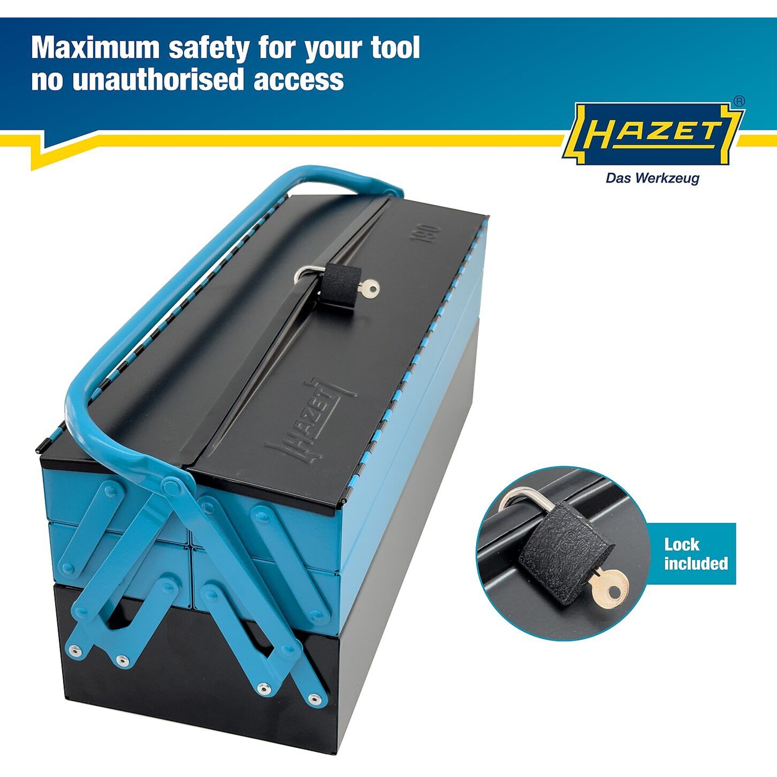 Caisse métallique à outils vide 575 x 210 x 245 mm avec cadenas bleu/noir HAZET - 190L