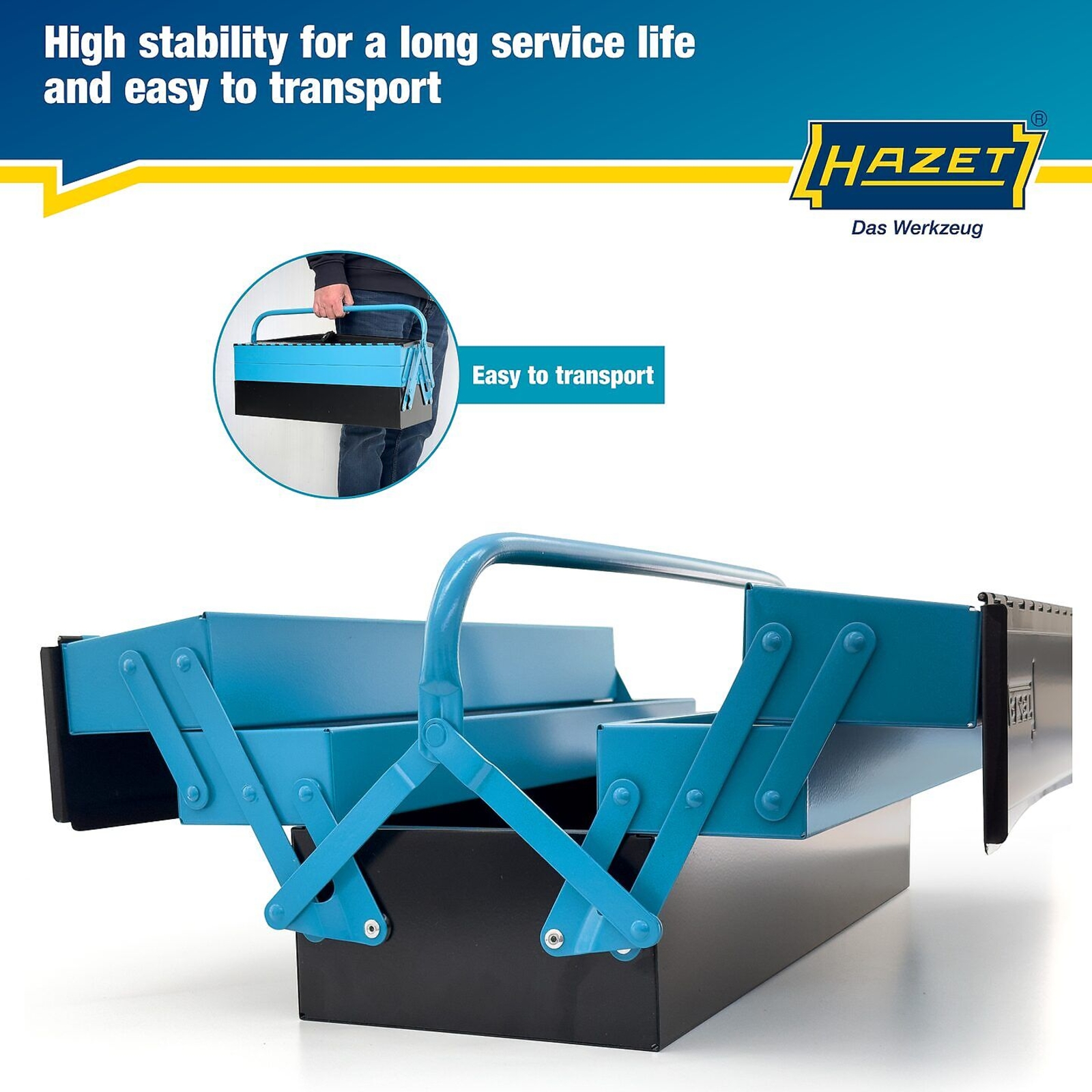 Caisse métallique à outils vide 575 x 210 x 245 mm avec cadenas bleu/noir HAZET - 190L