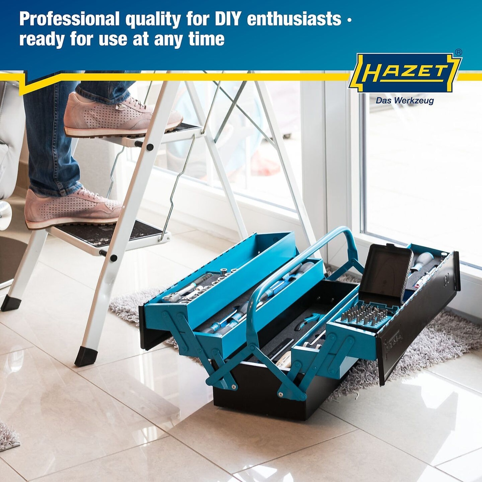 Caisse métallique à outils vide 575 x 210 x 245 mm avec cadenas bleu/noir HAZET - 190L