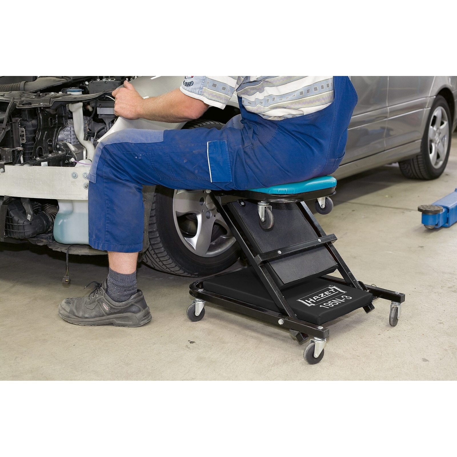 Chariot de visite transformable 150 kg avec siège capitonné bleu HAZET - 195N-3