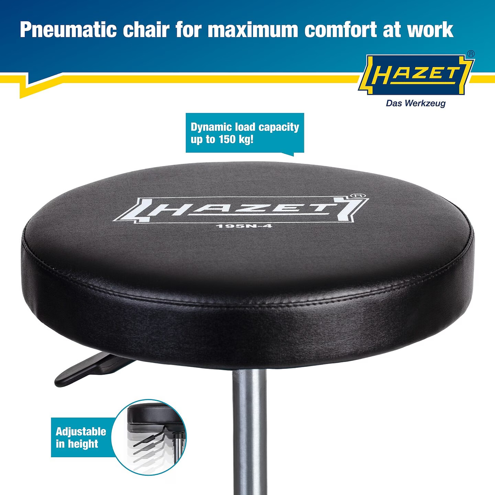 Siège de travail réglable 430-550 mm coussin 350 mm avec porte-outils HAZET - 195N-4