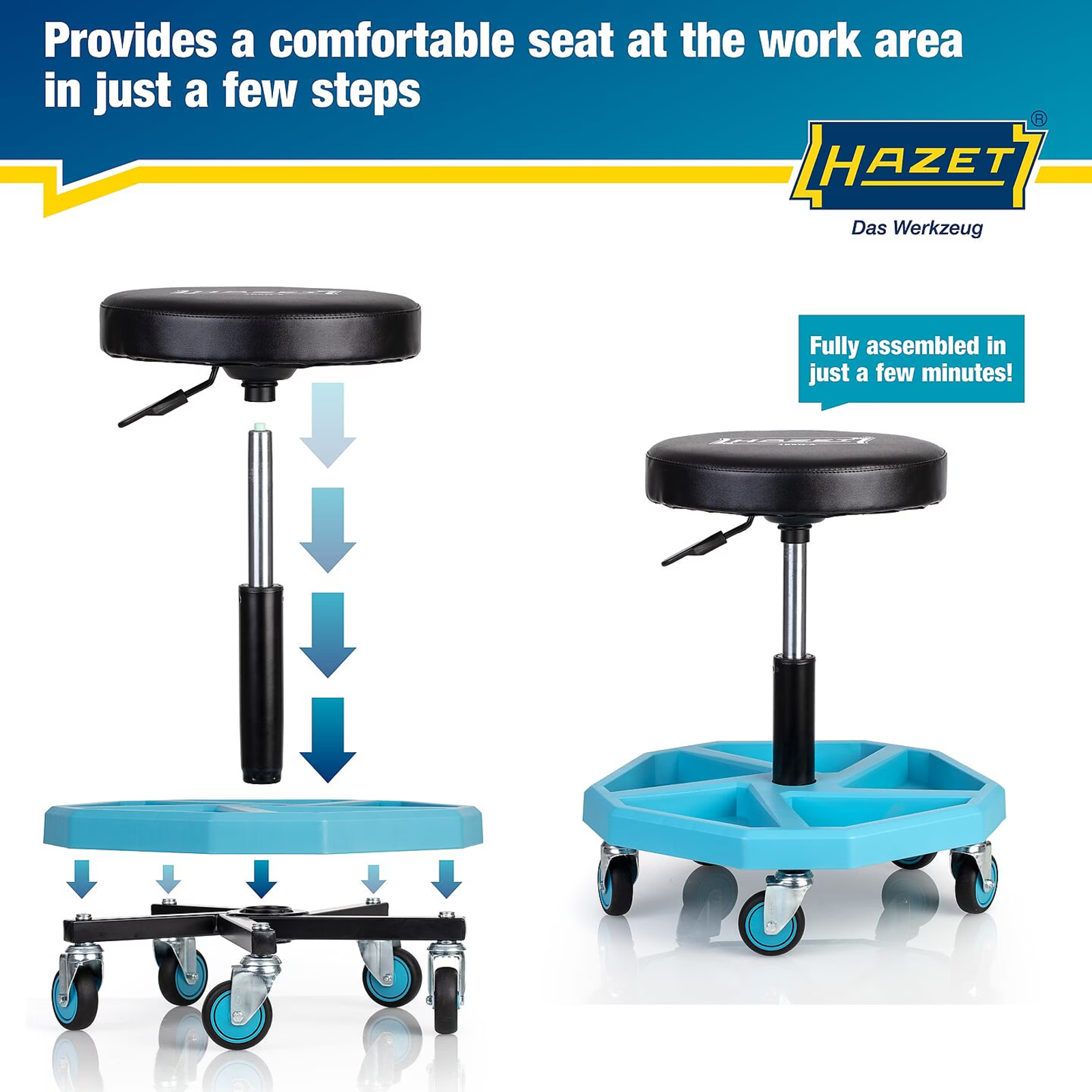 Siège de travail réglable 430-550 mm coussin 350 mm avec porte-outils HAZET - 195N-4