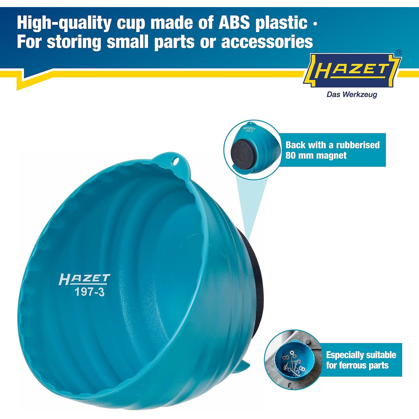 Bol magnétique 150 mm plastique ABS bleu avec aimant caoutchouté 80 mm HAZET - 197-3