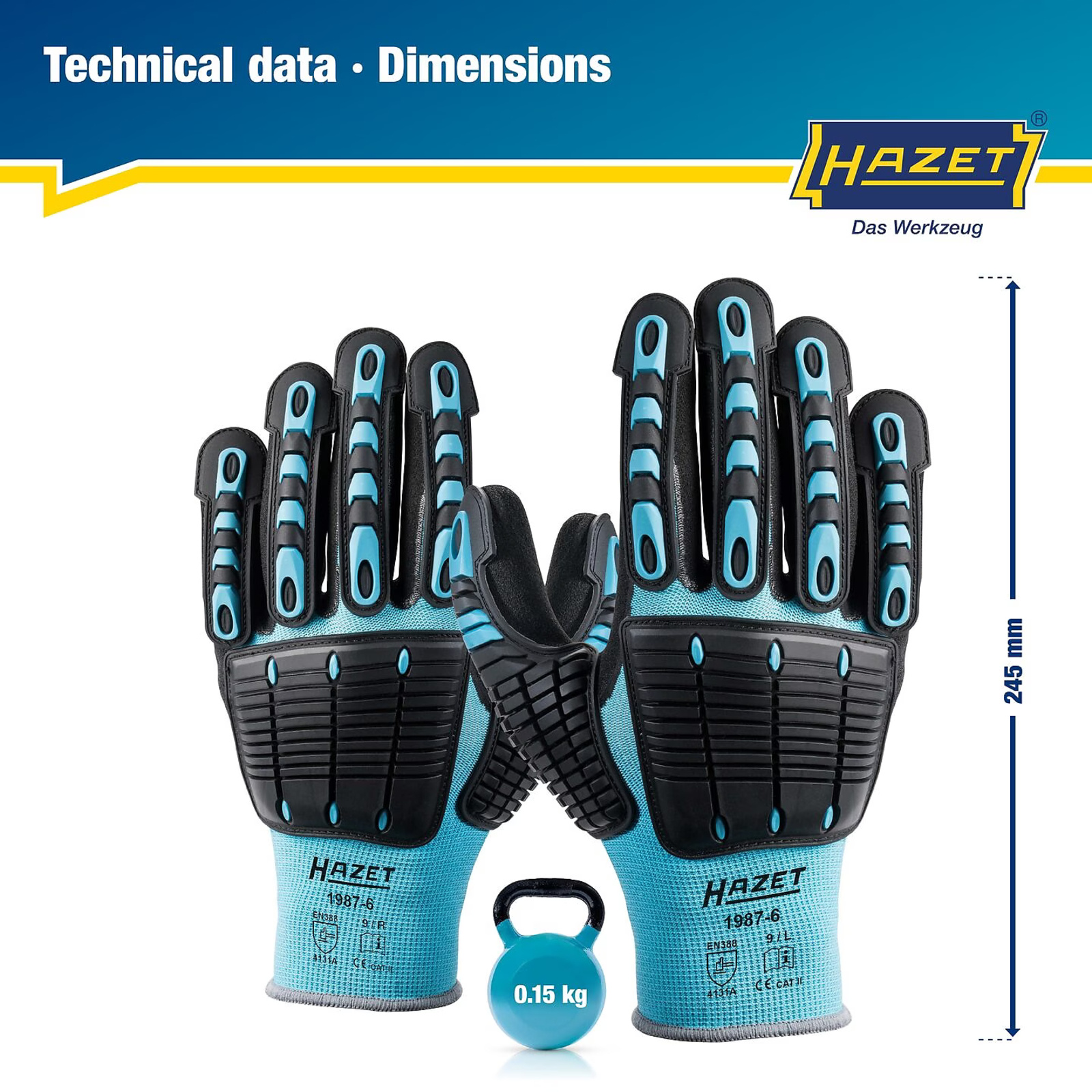 Gants de mécanicien taille L protection TPR et nitrile haute résistance HAZET - 1987-6