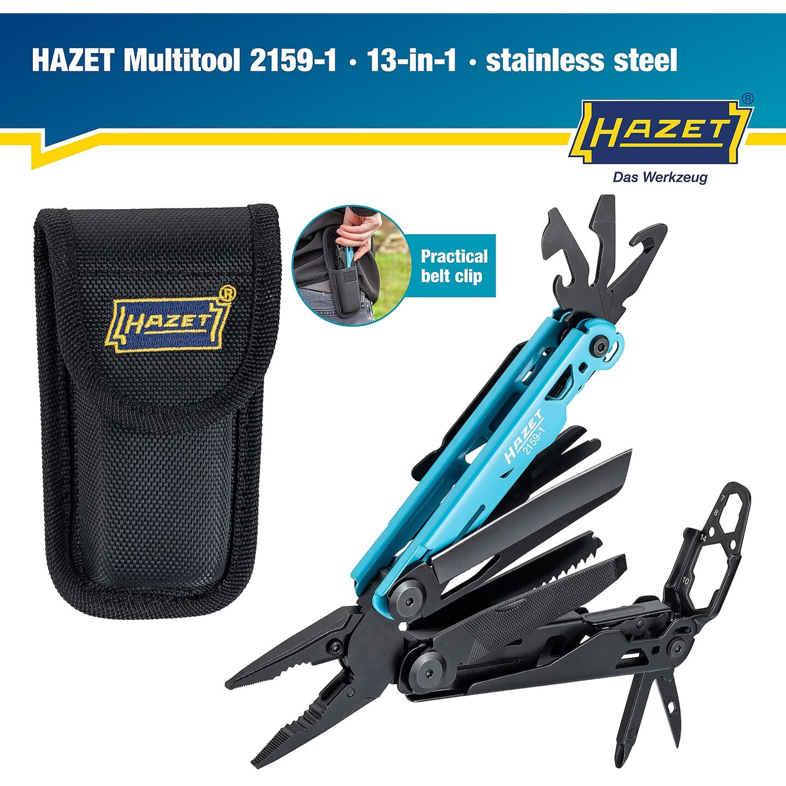 Outil polyvalent 13 fonctions inox avec étui ceinture HAZET - 2159-1