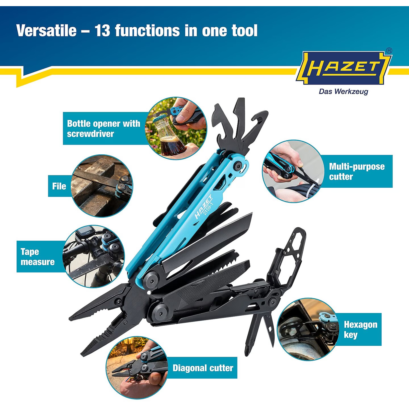 Outil polyvalent 13 fonctions inox avec étui ceinture HAZET - 2159-1
