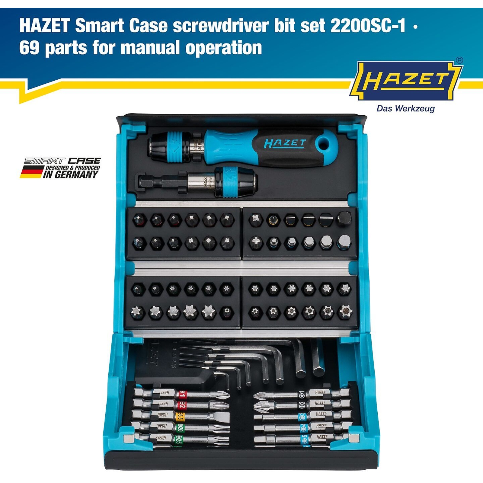 Jeu d'embouts tournevis 69 pièces 25/50 mm profils variés SmartCase HAZET - 2200SC-1