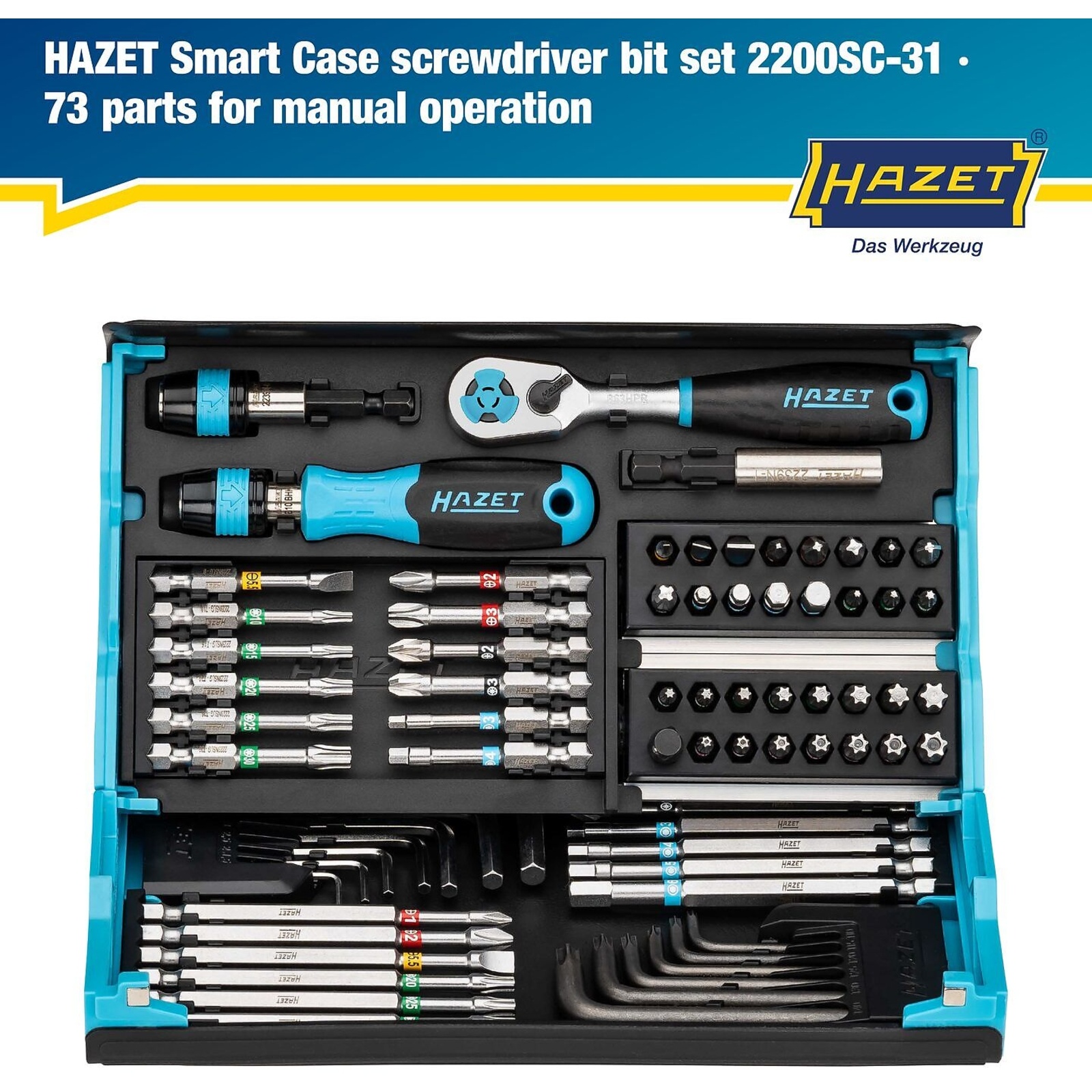 Jeu d'embouts-tournevis 73 pièces 25/50/89 mm profils variés SmartCase HAZET - 2200SC-31