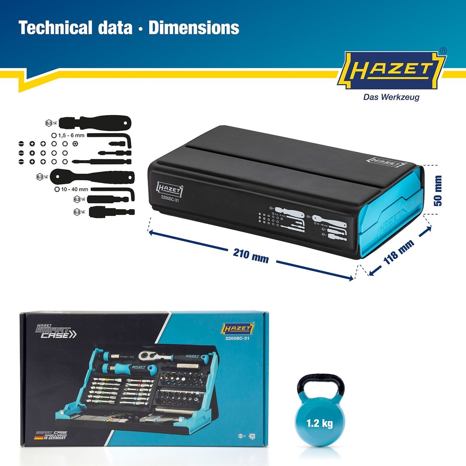 Jeu d'embouts-tournevis 73 pièces 25/50/89 mm profils variés SmartCase HAZET - 2200SC-31