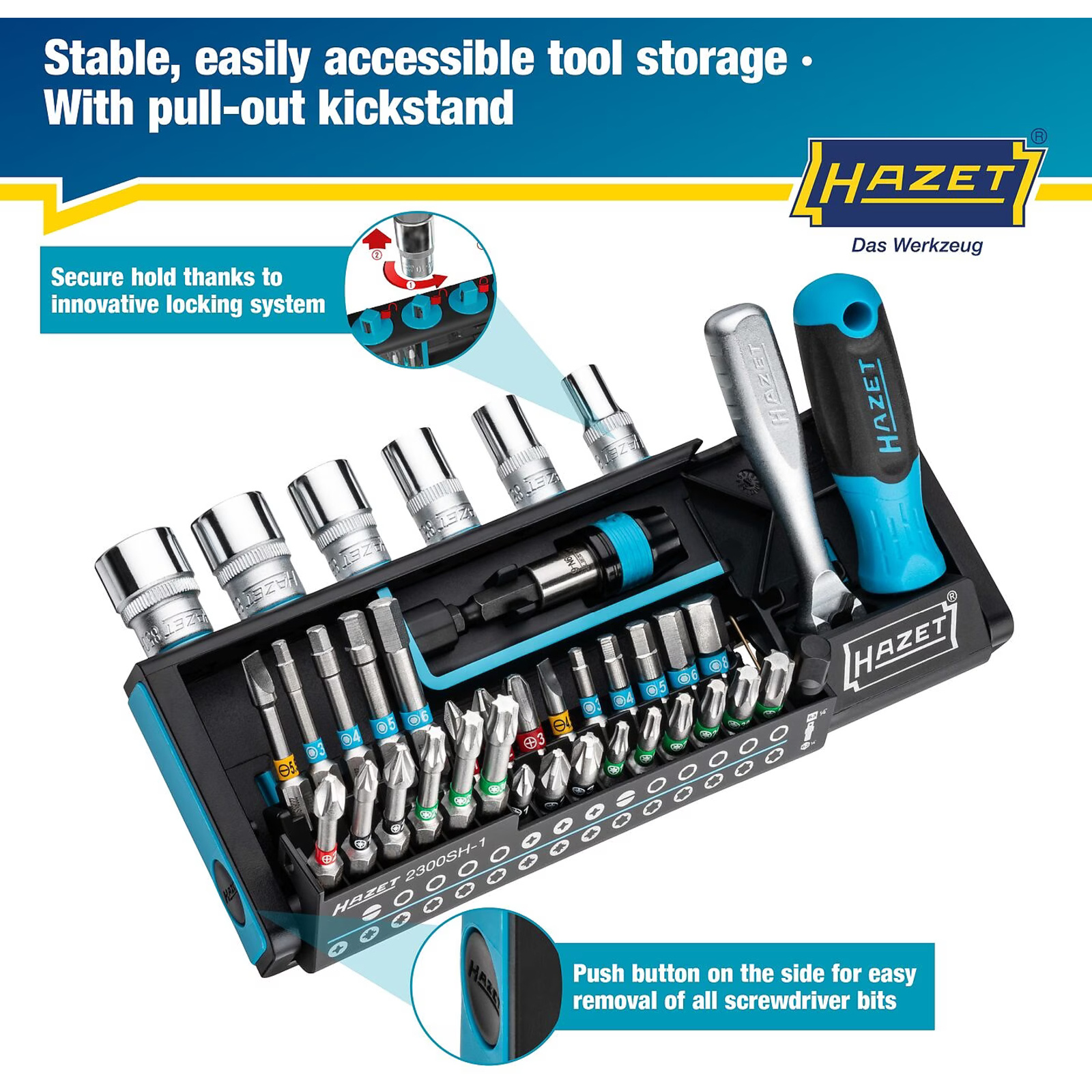 Support à outils 39 pièces mini-cliquet 1/4 pouce 184x92x26 mm SmartHolder HAZET - 2300 SH-1