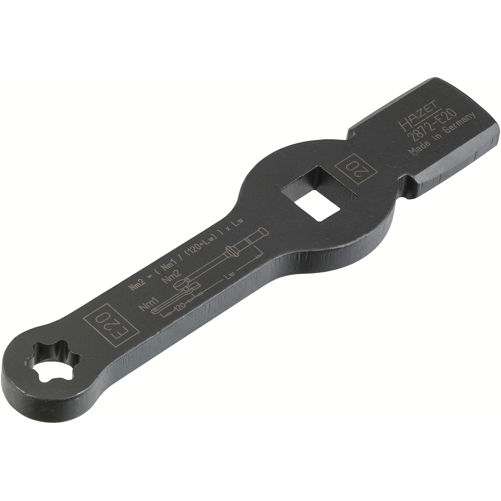 Clé polygonale à frapper profil TORX taille E20 carré creux 3/4 pouce 216 mm usage manuel HAZET - 2872-E20