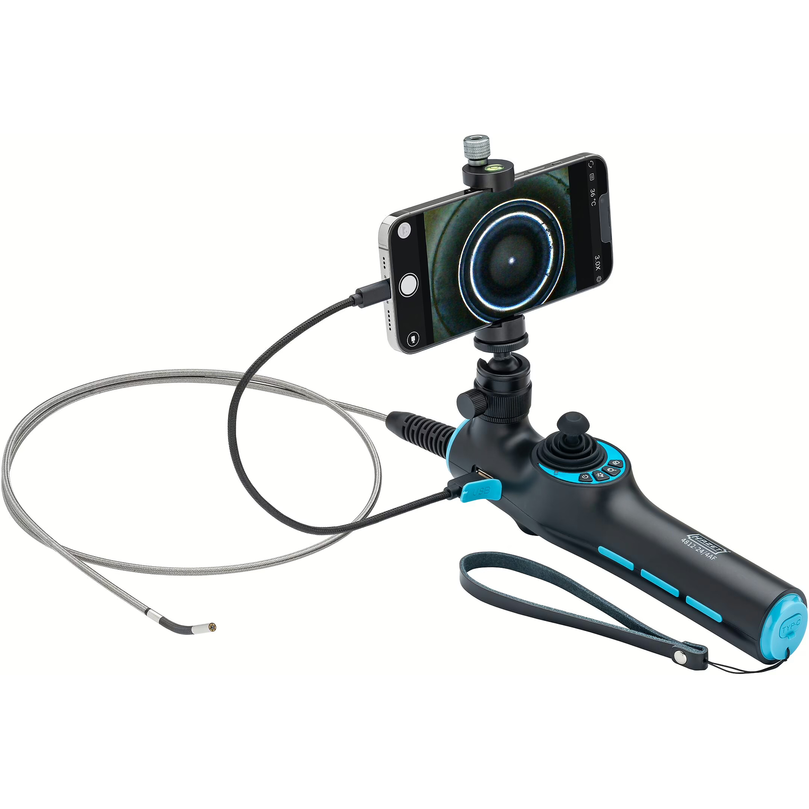 Jeu vidéo-endoscope HD sonde articulée 360° Ø 3,9 mm 5 pièces avec batterie Li-Ion HAZET - 4812-24/4AF