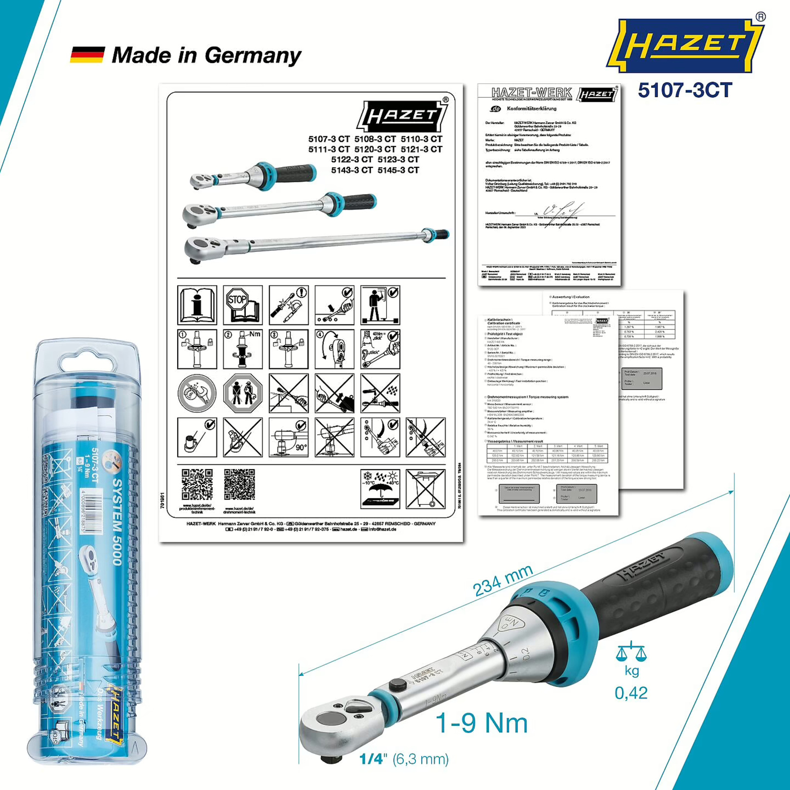 Clé dynamométrique 1-9 Nm carré 1/4