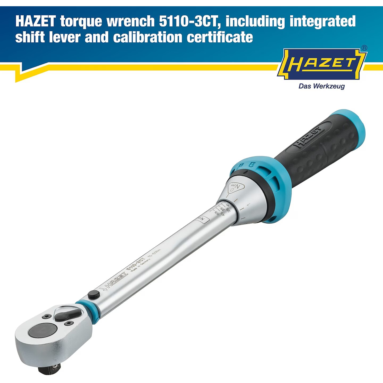 Clé dynamométrique 10-60 Nm carré 3/8 pouce précision 3% HAZET - 5110-3CT