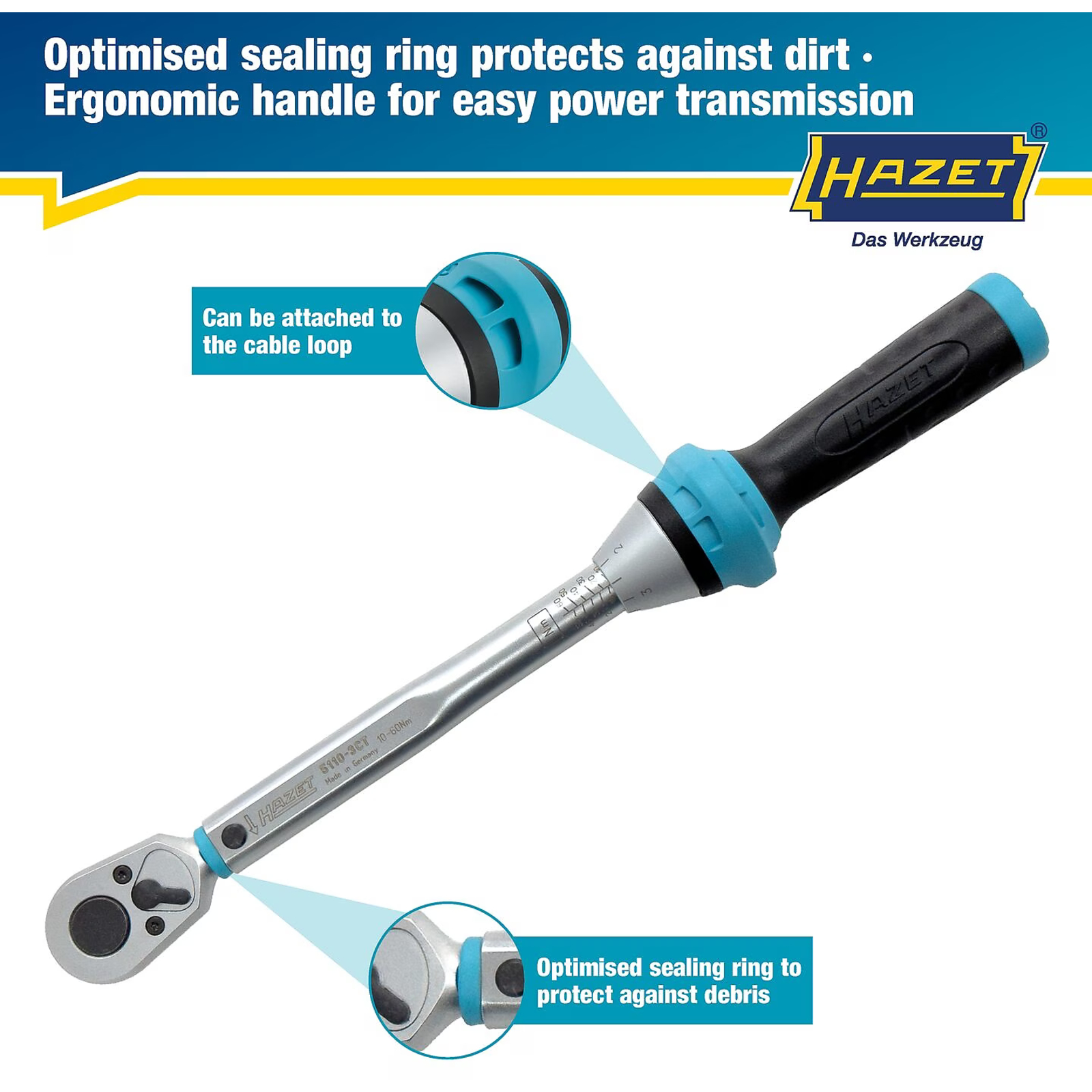 Clé dynamométrique 10-60 Nm carré 3/8 pouce précision 3% HAZET - 5110-3CT