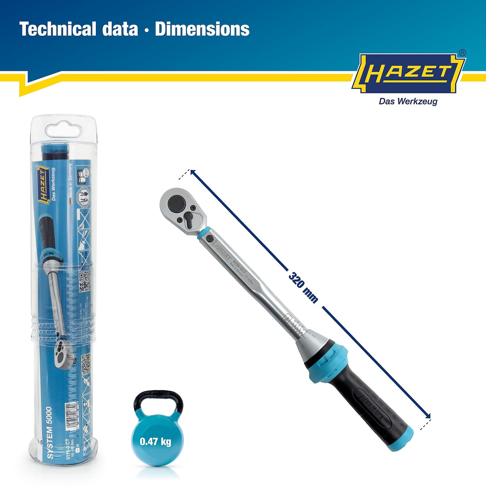Clé dynamométrique 10-60 Nm carré 3/8 pouce précision 3% HAZET - 5110-3CT