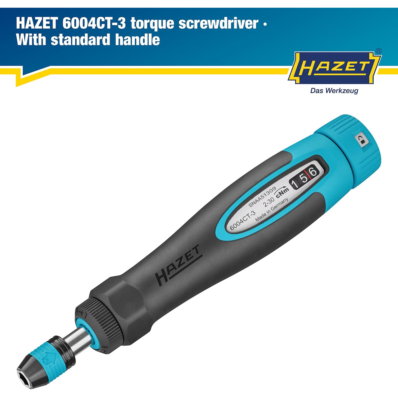 Tournevis dynamométrique 0,02-0,3 Nm manche bimatière ergonomique HAZET - 6004CT-3