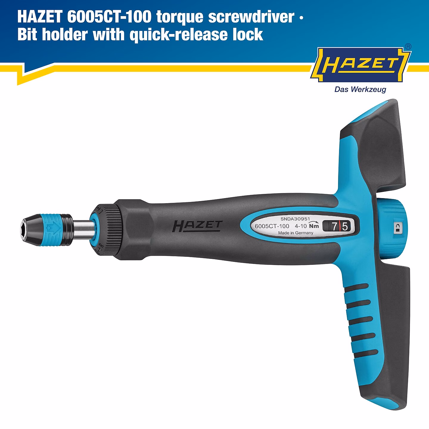 Tournevis dynamométrique 4-10 Nm poignée en T bimatière ergonomique HAZET - 6005CT-100