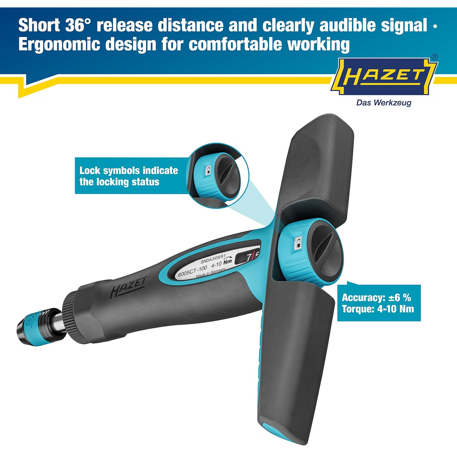 Tournevis dynamométrique 4-10 Nm poignée en T bimatière ergonomique HAZET - 6005CT-100