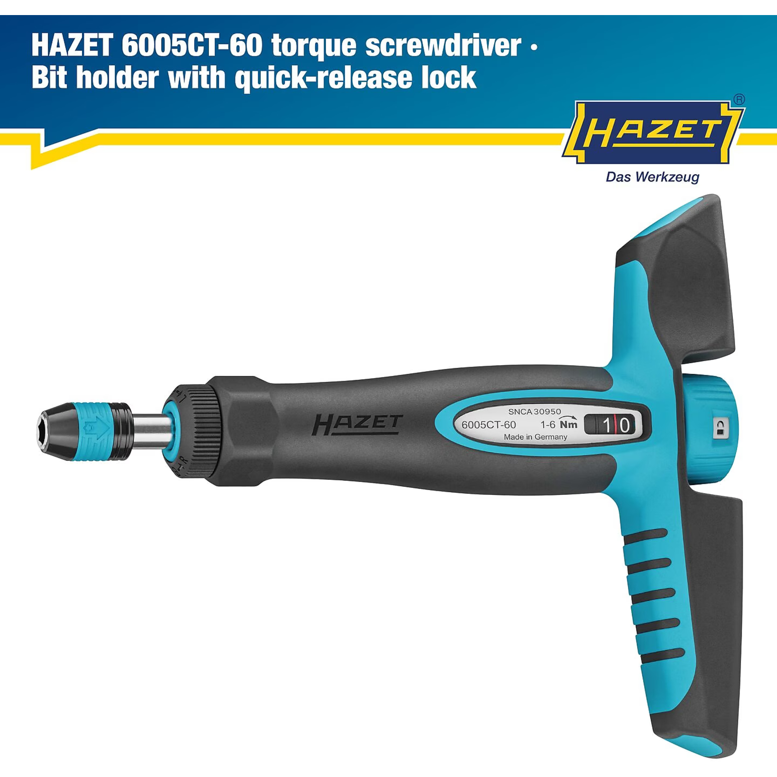 Tournevis dynamométrique 1-6 Nm poignée en T bimatière HAZET - 6005CT-60